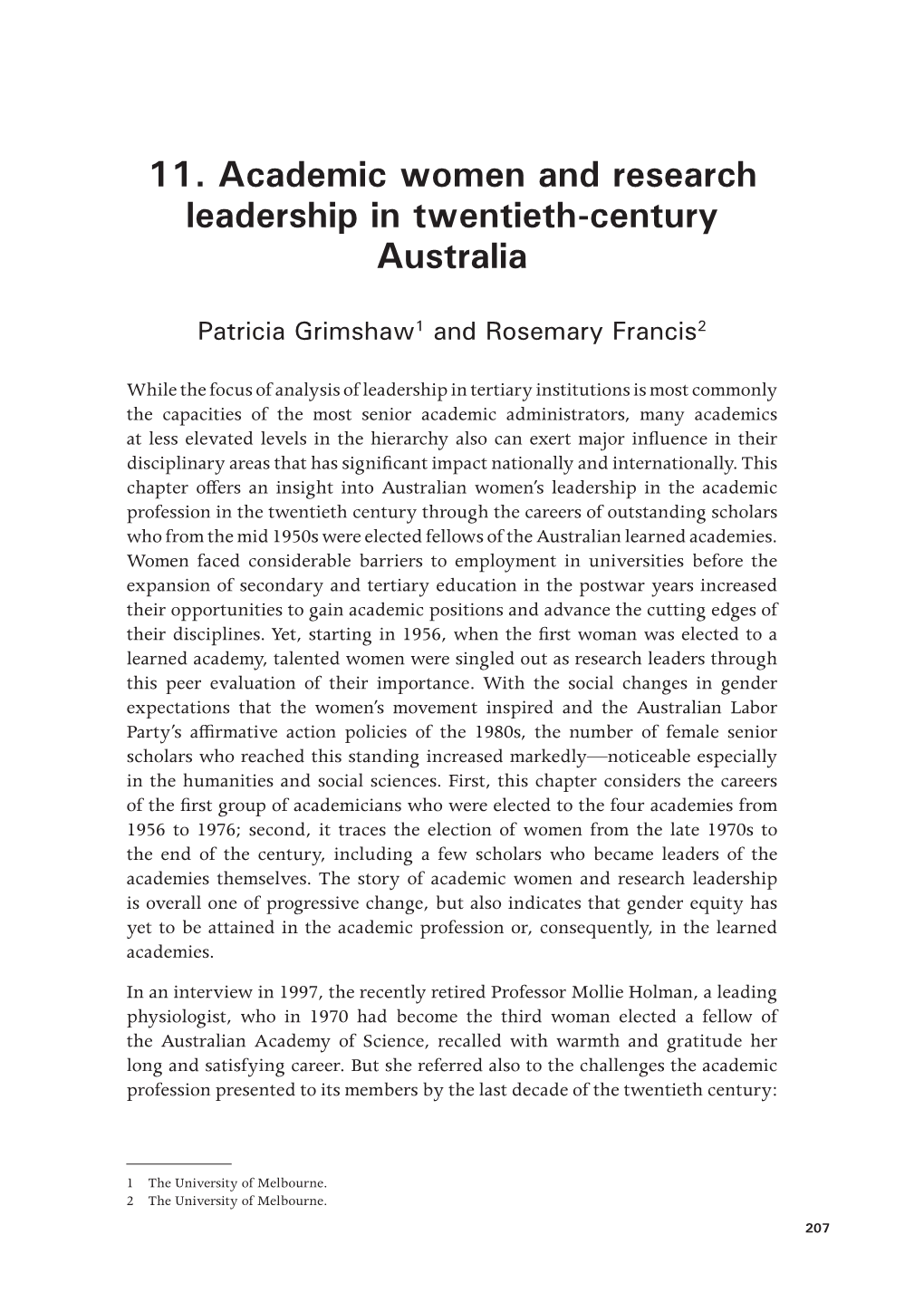 11. Academic Women and Research Leadership in Twentieth-Century Australia