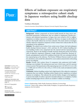 Effects of Indium Exposure on Respiratory Symptoms: a Retrospective Cohort Study in Japanese Workers Using Health Checkup Data