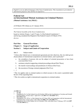 Federal Act on International Mutual Assistance in Criminal Matters 351.1