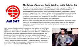 The Future of Amateur Radio Satellites in the Cubesat