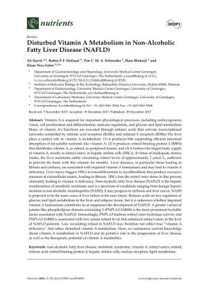 Disturbed Vitamin a Metabolism in Non-Alcoholic Fatty Liver Disease (NAFLD)
