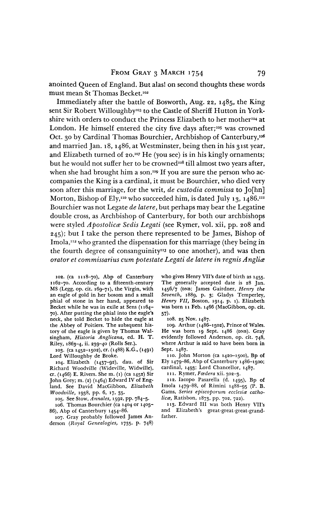 Anointed Queen of England. but Alas! on Second Thoughts These Words Must Mean St Thomas Becket.102 Immediately After the Battle of Bosworth, Aug