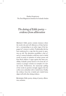 The Dating of Eddic Poetry – Evidence from Alliteration