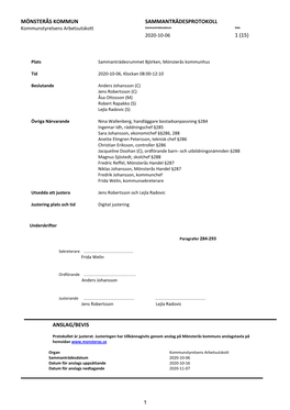 Kommunstyrelsens Arbetsutskotts Protokoll 2020-10-06 (Pdf)