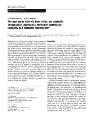 The New Genus Auritella from Africa and Australia (Inocybaceae, Agaricales): Molecular Systematics, Taxonomy and Historical Biogeography