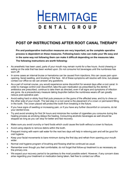 Post Op Instructions After Root Canal Therapy