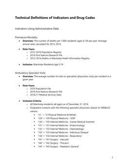 Technical Definitions of Indicators and Drug Codes