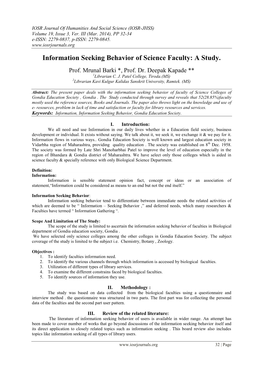 Information Seeking Behavior of Science Faculty: a Study