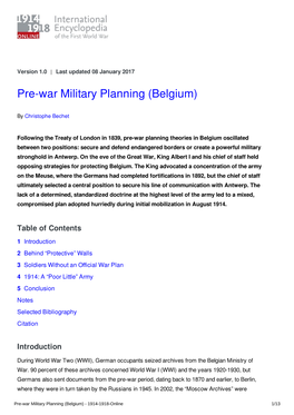 Pre-War Military Planning (Belgium) | International Encyclopedia Of