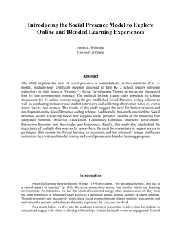 Introducing the Social Presence Model to Explore Online and Blended Learning Experiences