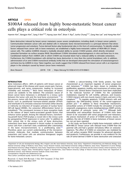 S100A4 Released from Highly Bone-Metastatic Breast Cancer Cells Plays a Critical Role in Osteolysis