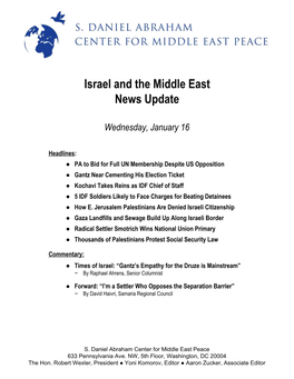 Israel and the Middle East News Update