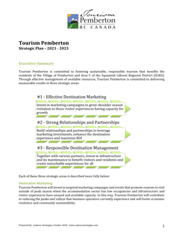 Tourism Pemberton Strategic Plan – 2021 - 2023