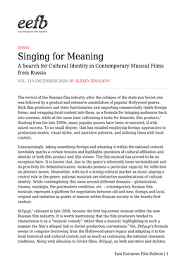 A Search for Cultural Identity in Contemporary Musical Films from Russia VOL