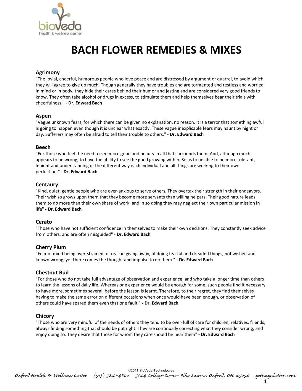 Bach Flower Remedies & Mixes