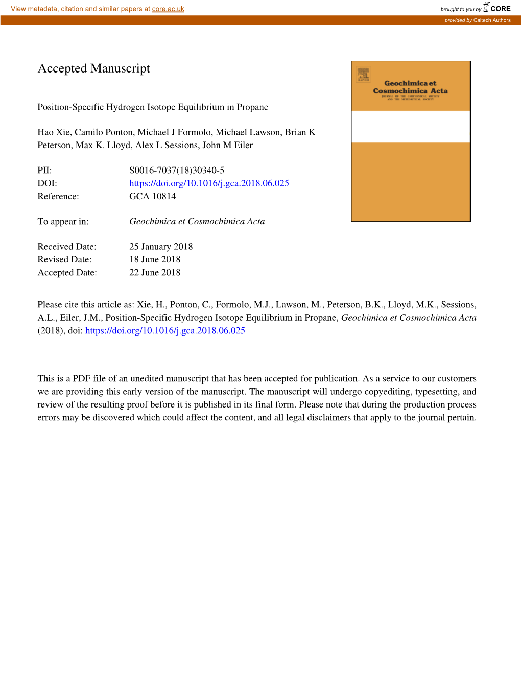 Position-Specific Hydrogen Isotope Equilibrium in Propane