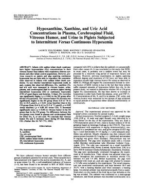 Hypoxanthine, Xanthine, and Uric Acid Concentrations in Plasma