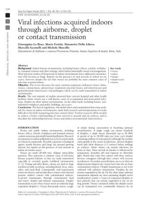 Viral Infections Acquired Indoors Through Airborne, Droplet Or Contact Transmission Reviews Giuseppina La Rosa, Marta Fratini, Simonetta Della Libera