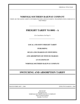 Freight Tariff Ns 8001 - A