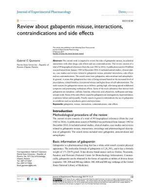 Review About Gabapentin Misuse, Interactions, Contraindications and Side Effects