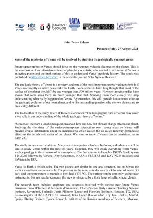 Joint Press Release Pescara (Italy)
