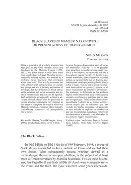 Black Slaves in Mamlňk Narratives: Representations of Transgression