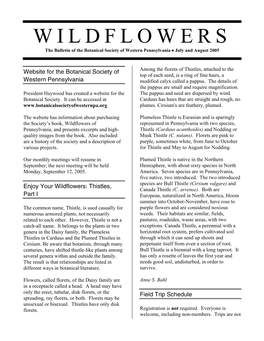 WILDFLOWERS the Bulletin of the Botanical Society of Western Pennsylvania • July and August 2005