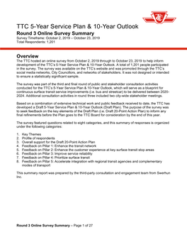 TTC 5-Year Service Plan & 10-Year Outlook Round 3 Online Survey Summary