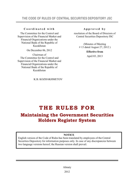 THE RULES for Maintaining the Government Securities Holders Register System