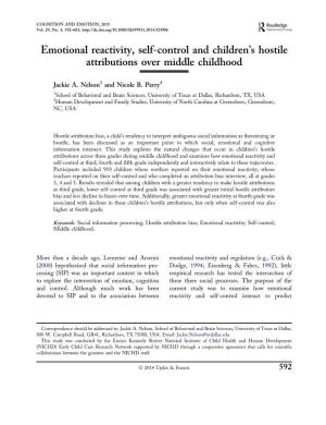 Emotional Reactivity, Self-Control and Children's Hostile Attributions Over