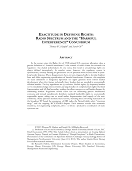 EXACTITUDE in DEFINING RIGHTS: RADIO SPECTRUM and the “HARMFUL INTERFERENCE” CONUNDRUM Thomas W