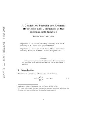 A Connection Between the Riemann Hypothesis and Uniqueness