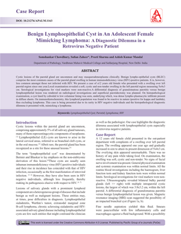 Case Report Benign Lymphoepithelial Cyst in an Adolescent Female