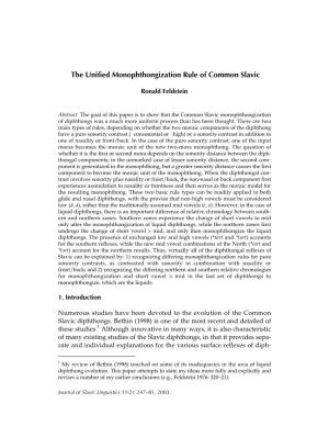 The Unified Monophthongization Rule of Common Slavic