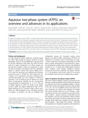 Aqueous Two-Phase System (ATPS): an Overview and Advances in Its
