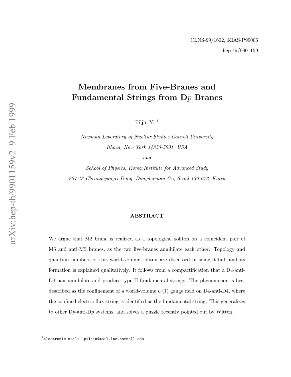 Membranes from Five-Branes and Fundamental Strings from Dp Branes