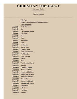 CHRISTIAN THEOLOGY by Adam Clarke