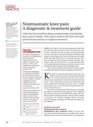 Nontraumatic Knee Pain: Hawks, MD Nellis Family Medicine Residency Program, a Diagnostic & Treatment Guide Nellis Air Force Base, Nev (Drs