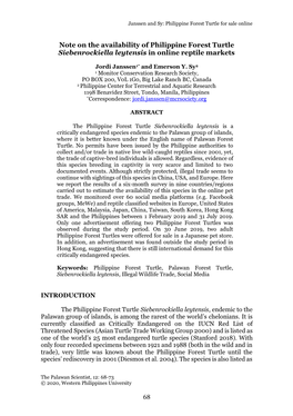 Note on the Availability of Philippine Forest Turtle Siebenrockiella Leytensis in Online Reptile Markets