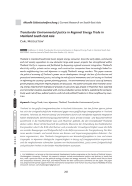 Transborder Environmental Justice in Regional Energy Trade in Mainland South-East Asia Carl Middleton1