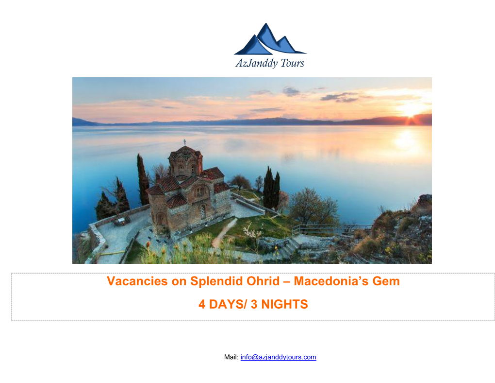 Vacancies on Splendid Ohrid – Macedonia’S Gem