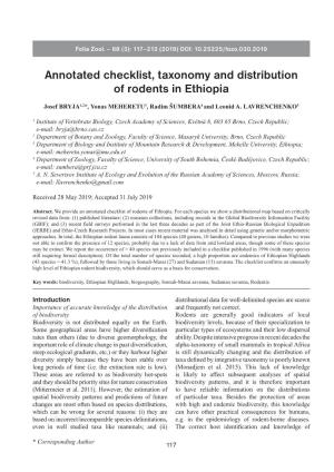 Annotated Checklist, Taxonomy and Distribution of Rodents in Ethiopia