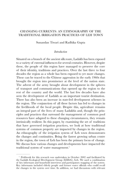 An Ethnography of the Traditional Irrigation Practices of Leh Town