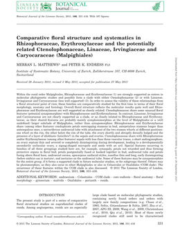 Comparative Floral Structure and Systematics in Rhizophoraceae