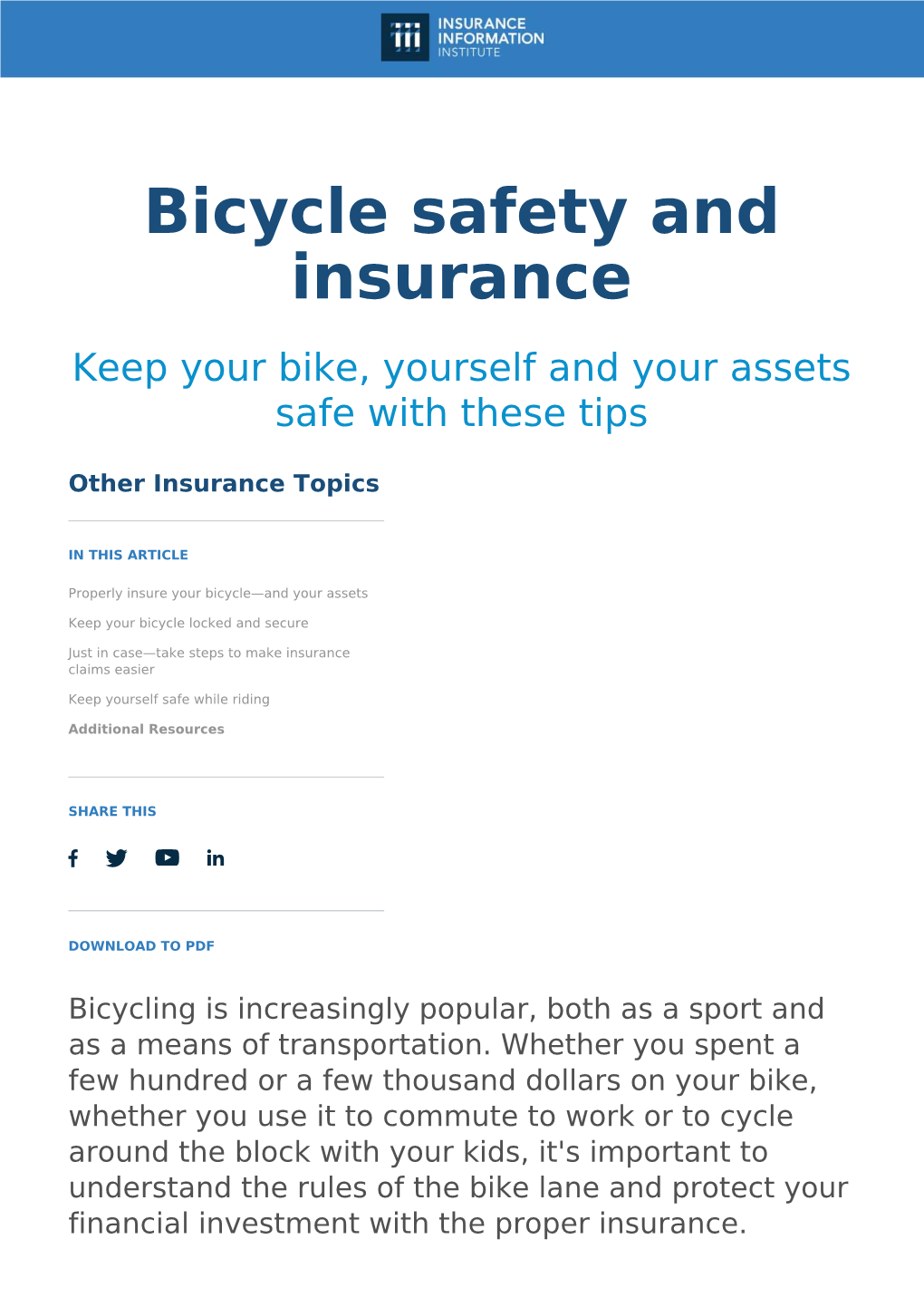 Bicycle Safety and Bicycle Safety and Insurance Insurance