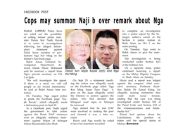 Cops May Summon Najib Over Remark About Nga
