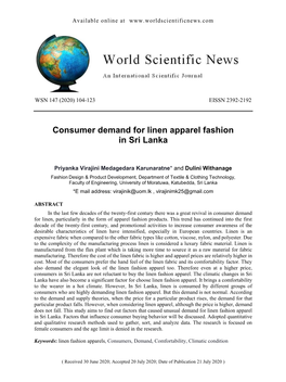 Consumer Demand for Linen Apparel Fashion in Sri Lanka