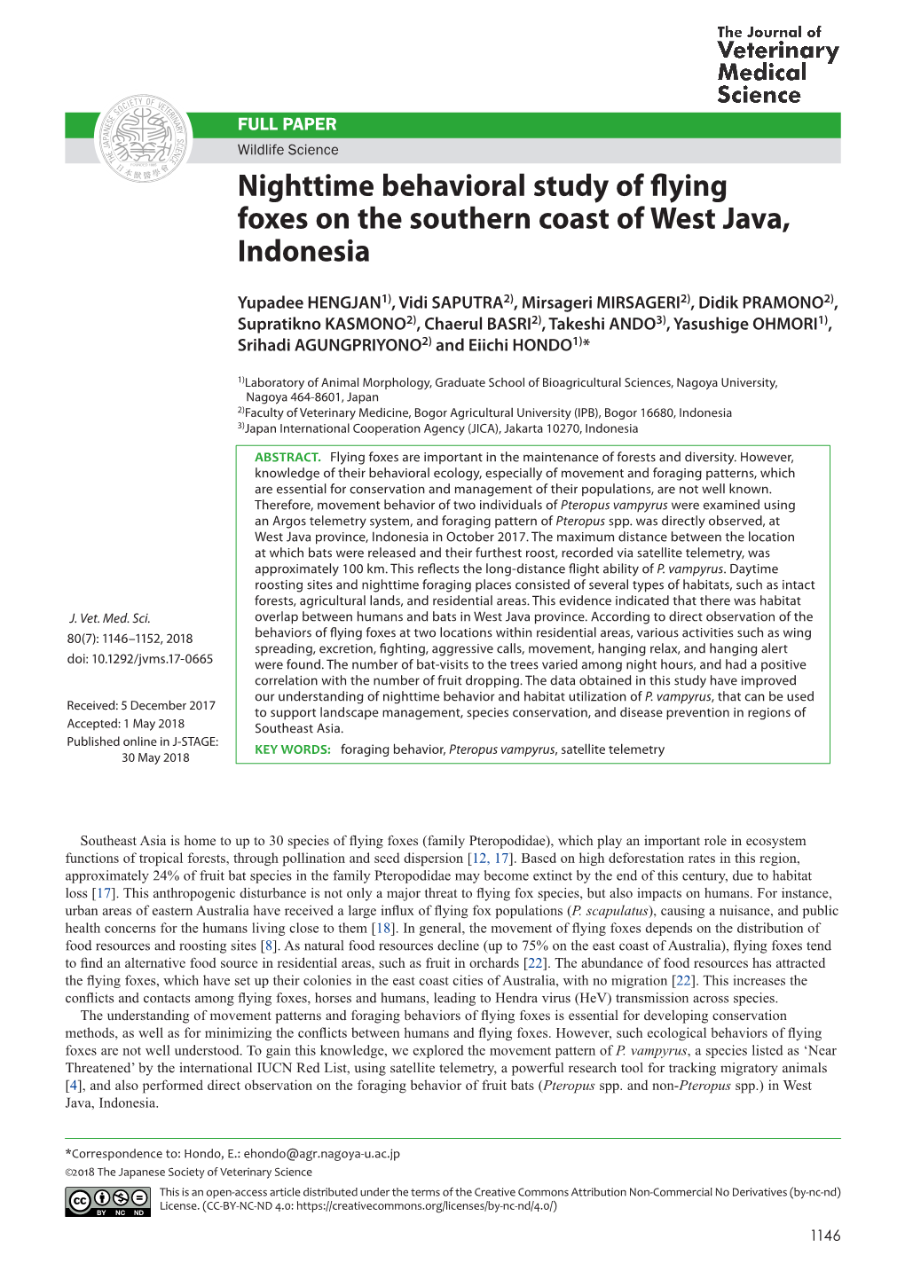 Nighttime Behavioral Study of Flying Foxes on the Southern Coast of West Java, Indonesia