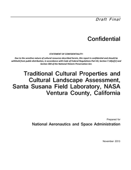 Draft Final Traditional Cultural Properties and Cultural Landscape