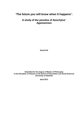 A Study of the Parodos of Aeschylus' Agamemnon
